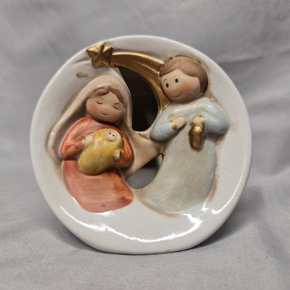 Nativity Figurine Religious 3.5in White Gold Ceramic Holy Family Decor